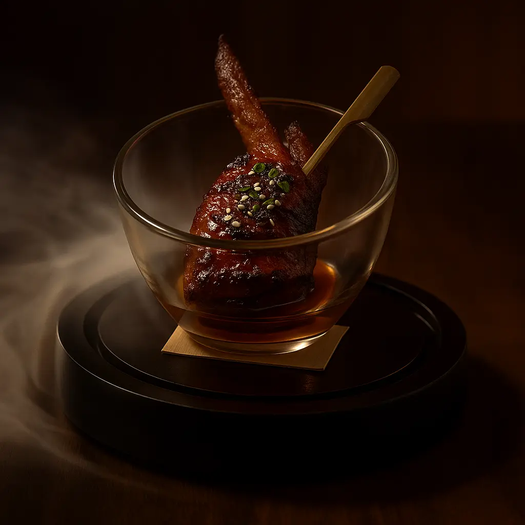 Tebasaki chicken wing plated at The Naisho Room